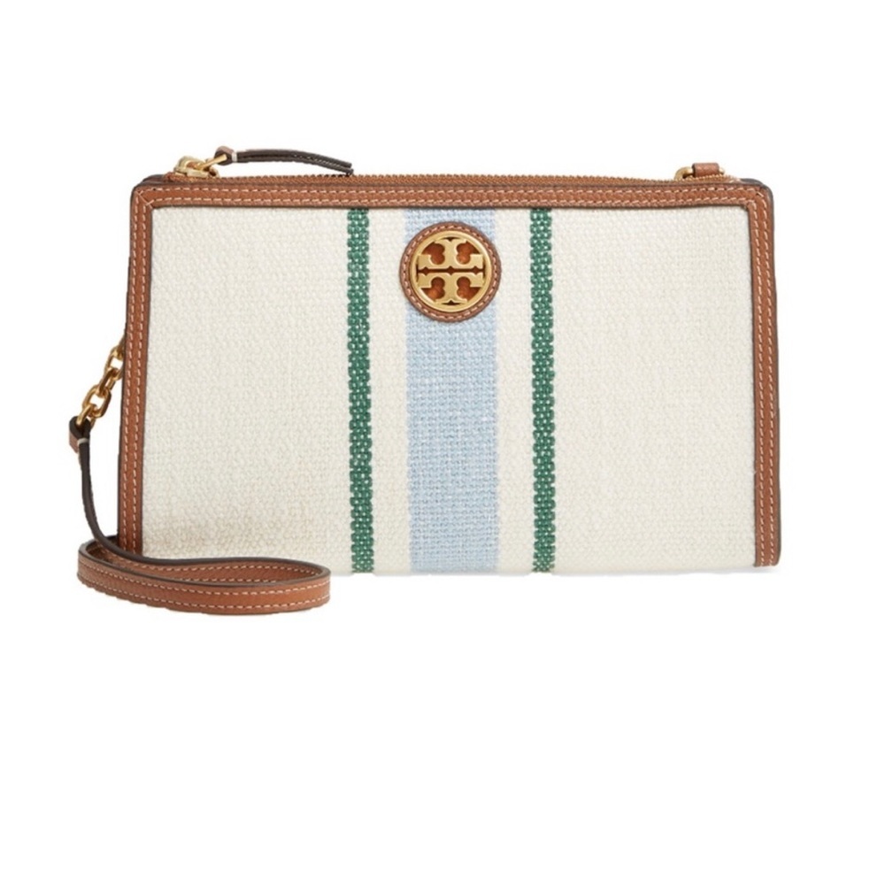 NEW! NIB! Tory Burch Carson Striped Crossbody Bag- Natural/icicle Carson